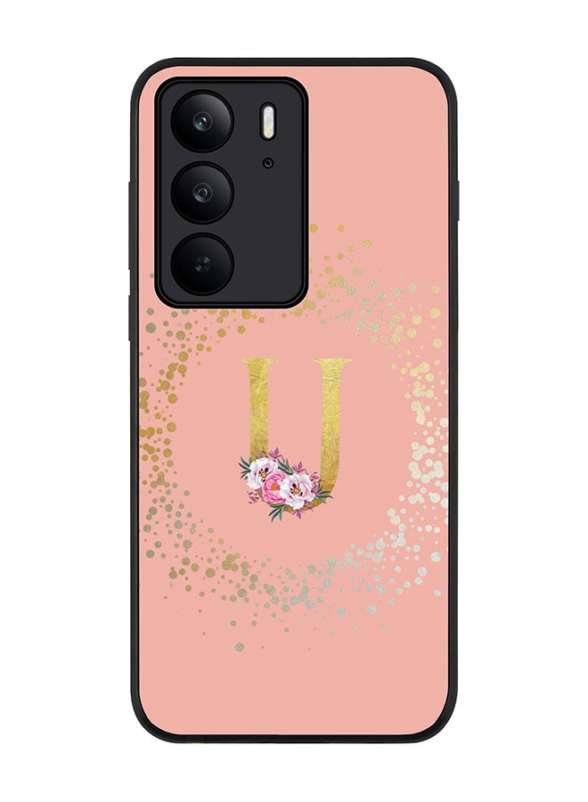 For Realme C75x / C75 4G Case,Slim fit Camera Protection, Shockproof Thin Phone cover  - Custom Monogram Floral - U  (Rose Pink )
